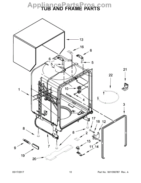 Parts for Whirlpool WDF330PAHB0: Tub and Frame Parts