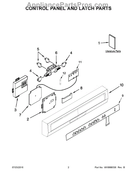 Parts for Whirlpool WDF518SAFM0: Control Panel and Latch Parts
