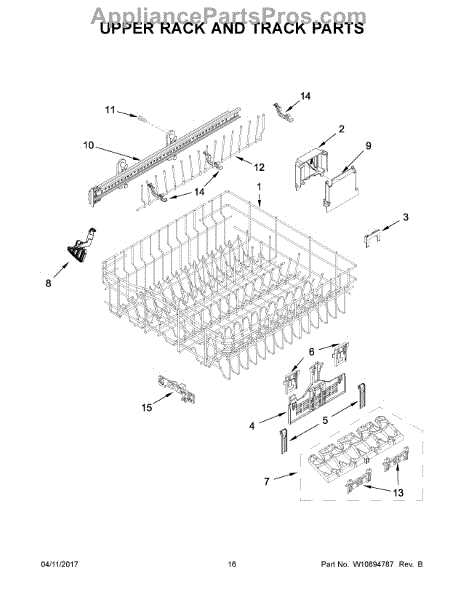 Parts for Whirlpool WDF770SAFZ0: Upper Rack and Track Parts