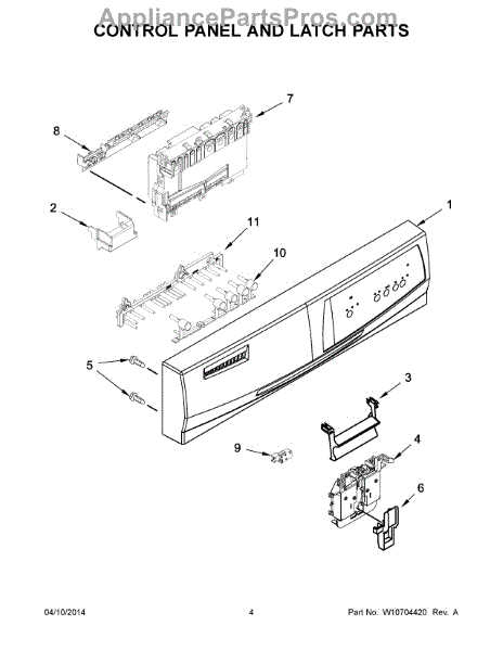 Parts for Whirlpool WDP350PAAW4: Control Panel and Latch Parts