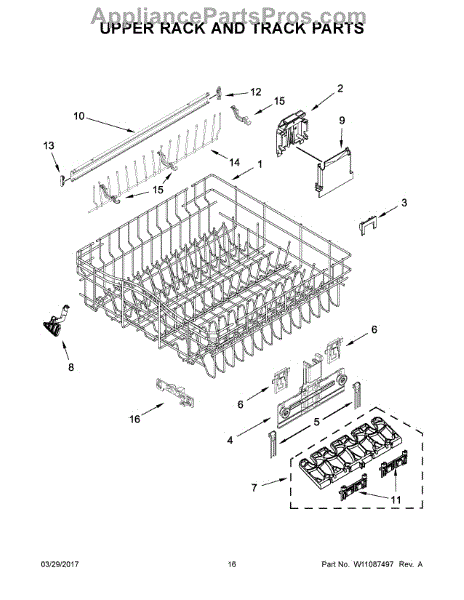 Parts for Whirlpool WDT970SAHZ0: Upper Rack and Track Parts