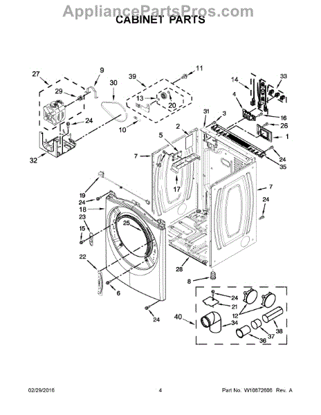 Parts for Whirlpool WED75HEFW0: Cabinet Parts - AppliancePartsPros.com