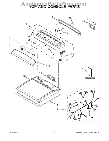 Parts for Whirlpool WED8500DC0: Top and Console Parts