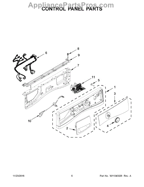 Parts for Whirlpool WFW85HEFC1: Control Panel Parts