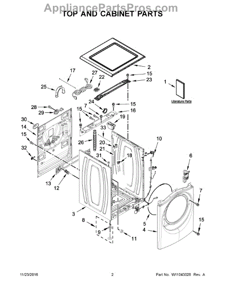 Parts for Whirlpool WFW85HEFW1: Top and Cabinet Parts ...