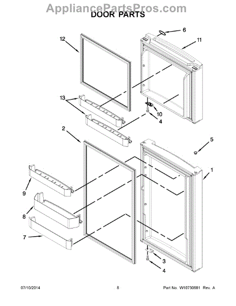 Parts for Whirlpool WRT111SFDW00: Door Parts - AppliancePartsPros.com