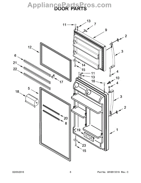 Parts for Whirlpool WRT318FZDM01: Door Parts - AppliancePartsPros.com