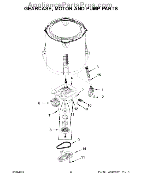 Parts for Whirlpool WTW4810EW1: Gearcase, Motor and Pump Parts ...