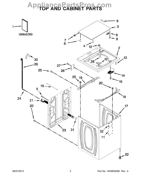 Parts for Whirlpool WTW5000DW1: Top and Cabinet Parts