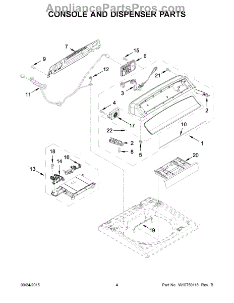 Parts for Whirlpool WTW8040DW0: Console and Dispenser Parts