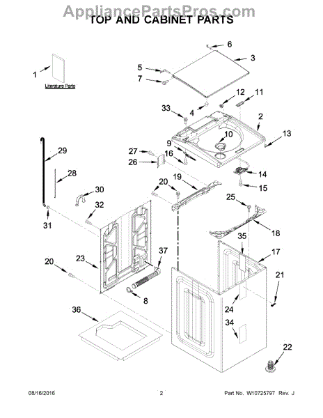 Parts For Whirlpool WTW8500DC0: Top And Cabinet Parts ...