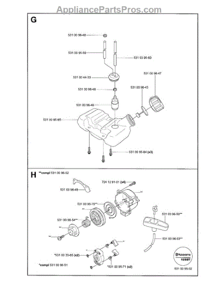 Parts for Husqvarna 125BT: Fuel Tank Assembly Parts