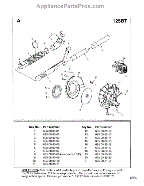 Parts for Husqvarna 125BT: Blower Tube / Cylinder Assembly Parts