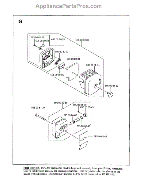 Parts for Husqvarna 125BT: Muffler and Air Filter Parts