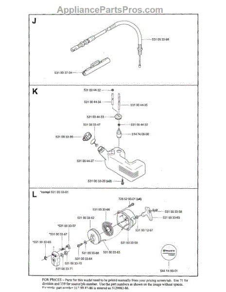 Parts for Husqvarna 145BT: Fuel Tank / Throttle Cable Parts