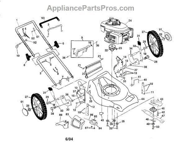 Parts for Husqvarna 5521CHVA: Engine / Handle / Housing / Wheels Parts
