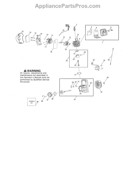 Parts for Mcculloch M320 TYPE 2: Muffler / Cylinder / Crankcase Parts