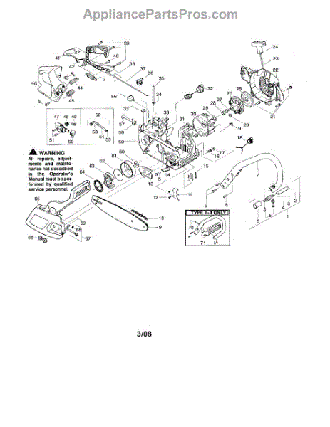 Parts for Poulan 2450 TYPE 1-5: Chassis / Bar / Handle Parts