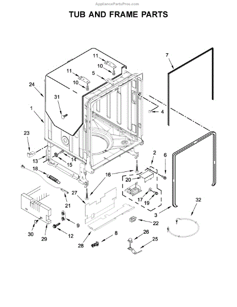 Parts for KitchenAid KDPE334GPS0: Tub and Frame Parts