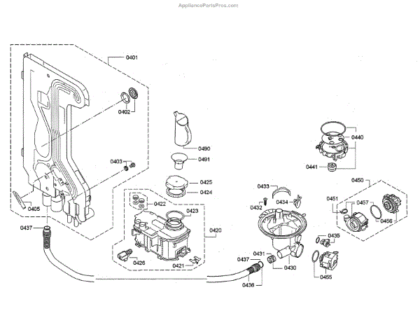 Parts for Thermador DWHD640JFP/A5: Water Inlet / Sump / Water Softener ...