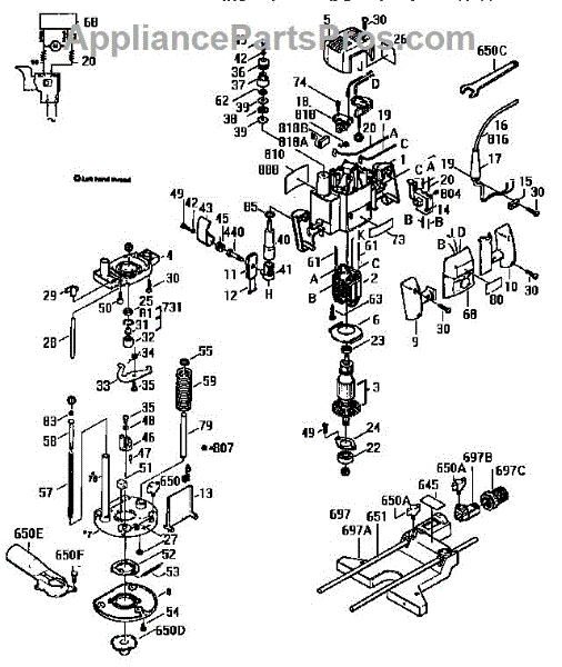 Parts for Bosch 1613EVS 2HP Plunge Router Parts