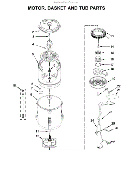 Parts for Maytag MVWB865GW0: Motor, Basket and Tub Parts ...