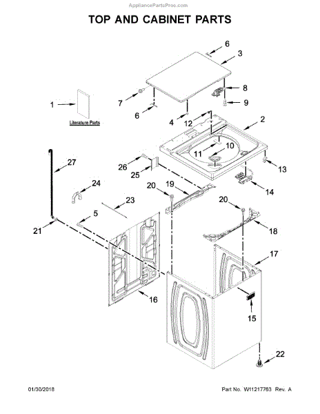 Parts for Maytag MVWC465HW0: Top and Cabinet Parts - AppliancePartsPros.com