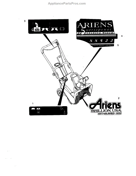 Parts for Ariens 938304-000101 AND UP: Decals Parts ...