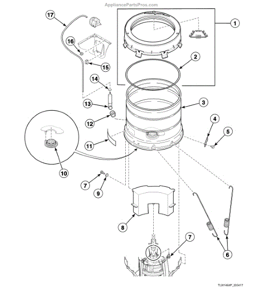 Parts for Alliance AWN432SP113TW04 Outer Tub / Cover / Bearing / Seal Housing / Pressure Hose