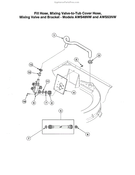 Parts for Alliance AWS75NW: Fill Hose / Valve-to-Tub Cover Hose Parts ...