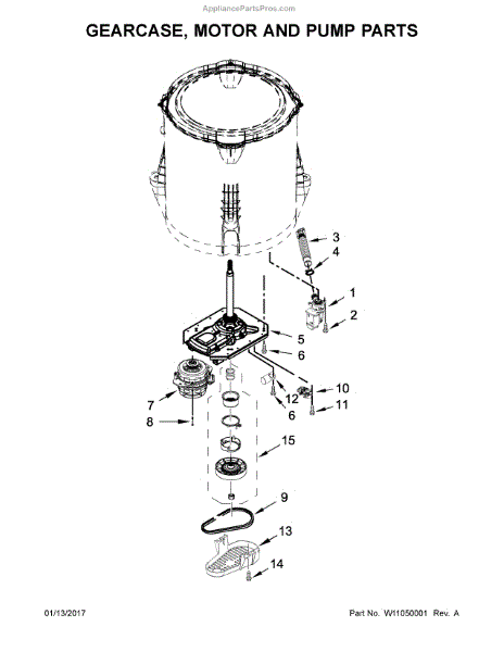 Parts For Crosley Caw35114gw0: Gearcase, Motor And Pump Parts 