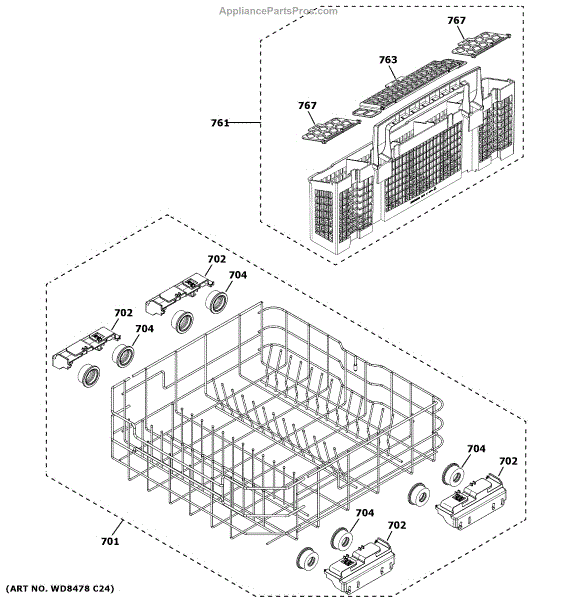Parts for GE GDP645SYN3FS Lower Rack Assembly Parts