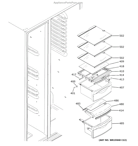 Parts for GE GSS23GGPFCWW: Fresh Food Shelves Parts ...