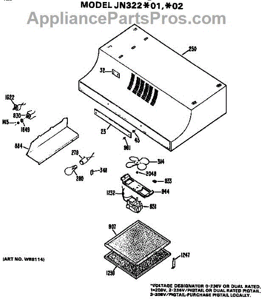 Parts for GE JN322*01 Range Hood Parts