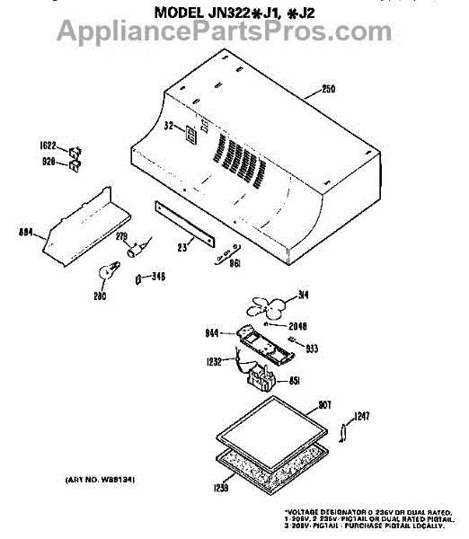 Parts for GE JN322*J2 Range Hood Parts