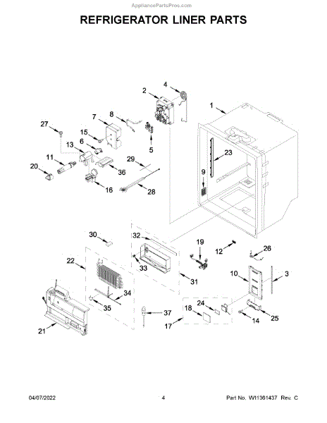 Parts for KitchenAid KRFC704FSS02: Refrigerator Liner Parts ...