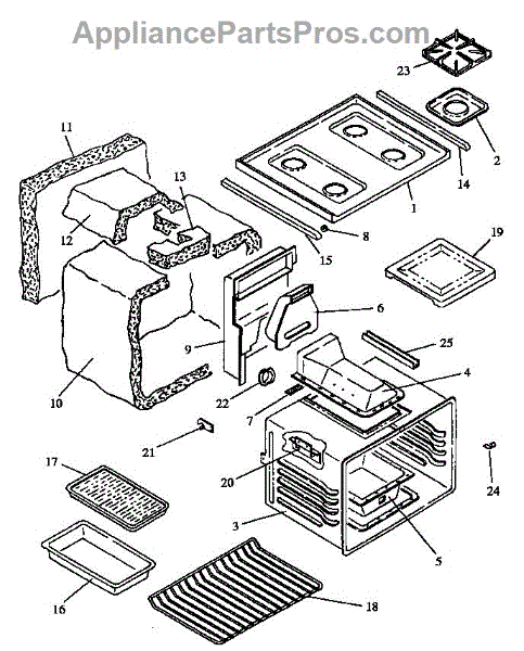 Parts for Caloric RST359/ALL: Main Top and Oven Assembly (RST362 / All ...