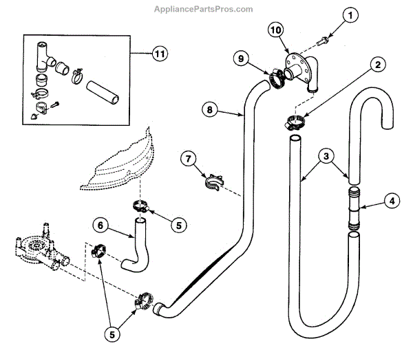 Parts for Speed Queen SWTT21WM: Drain Hoses Parts - AppliancePartsPros.com