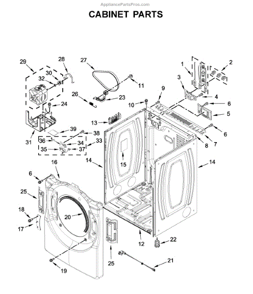 Parts for Whirlpool WED560LHW2: Cabinet Parts - AppliancePartsPros.com