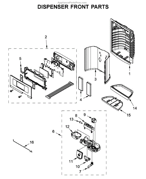 Parts for Whirlpool WRF555SDHB01: Dispenser Front Parts ...