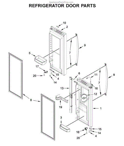 Parts for Whirlpool WRX735SDHZ03 Refrigerator Door Parts