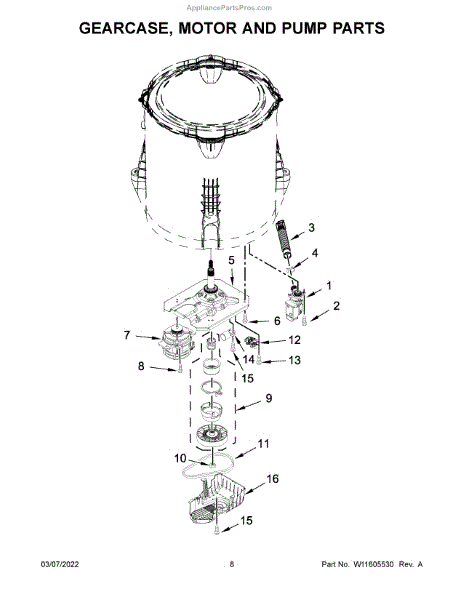 Parts for Whirlpool WTW4955HW3: Gearcase, Motor and Pump Parts ...