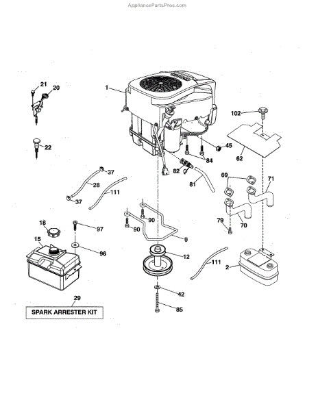 Parts for Husqvarna YTH20K46-96043027600: Engine Parts ...