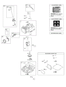 Camshaft, Crankshaft, Cylinder, Gasket Set, Piston / Rings / Connecting Rod, Sump, Warning Label parts for Briggs & Stratton Engine 104M02-0006-F1 from AppliancePartsPros.com