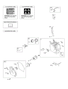 Camshaft, Crankcase Cover, Crankshaft, Cylinder, Operator's Manual, Piston / Rings / Connecting Rod, Warning Label parts for Briggs & Stratton Engine 131G32-0001-01 from AppliancePartsPros.com