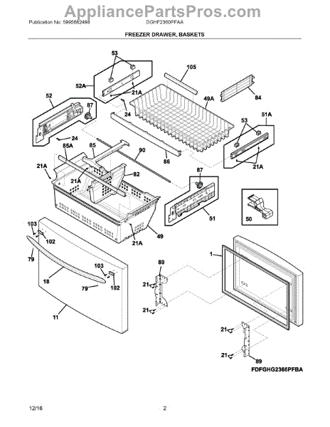 Frigidaire 241987944 Drawer Stainless Freezer Appliancepartspros Com