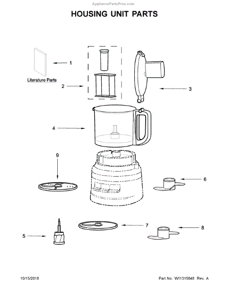 Food Processor Bowl W10466845 parts